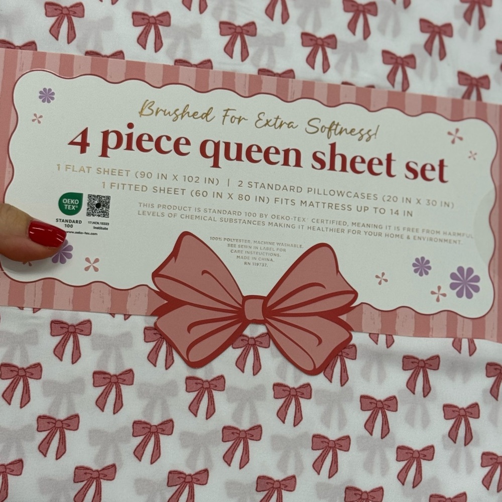 Envogue Pink Bow Queen Sheet Set - Picture 3 of 4